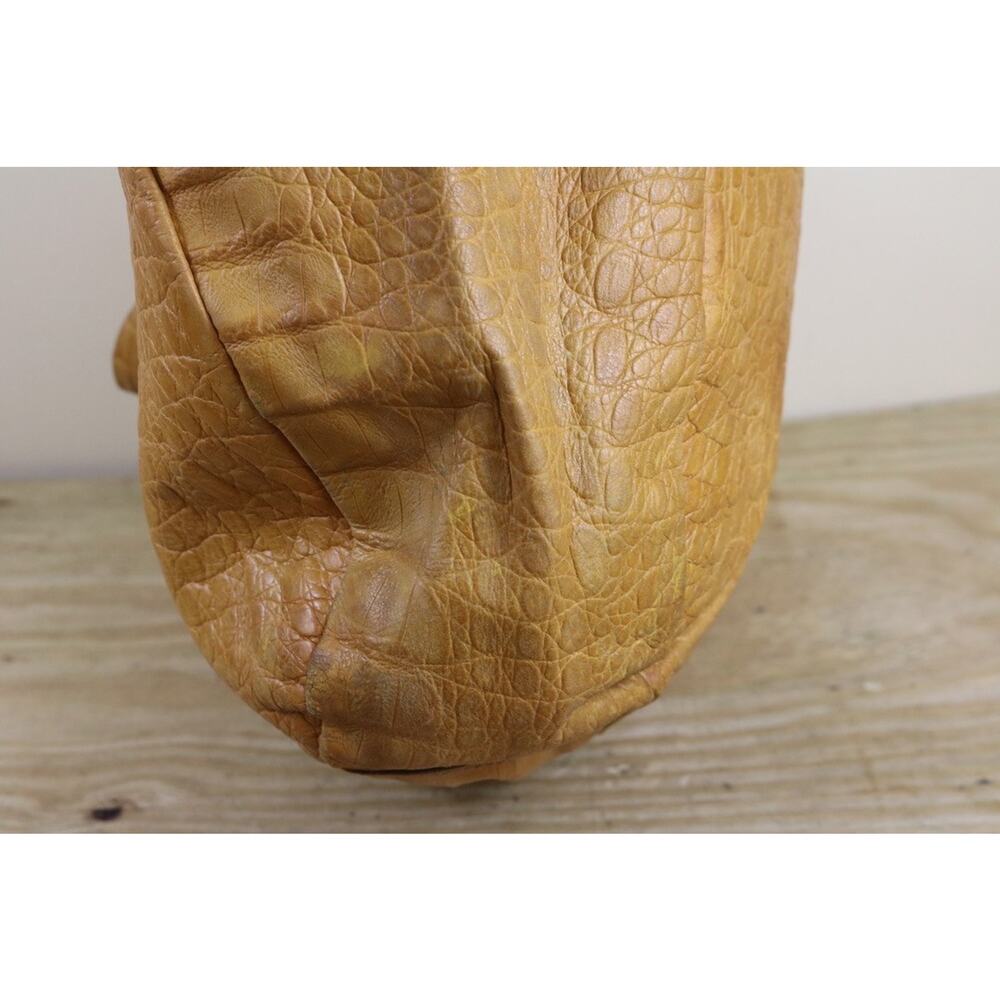 Brahmin HOBO TOTE Croc Embossed L JACQUELINE Brown Yellow Leather Shoulder Bag - Picture 14 of 16